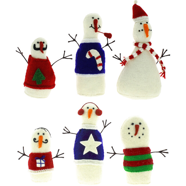 Set of 6 Snowmen with Jumpers Standing Decor, Multi