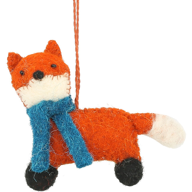 Set of 6 Fox Standing with Scarf Ornaments, Orange