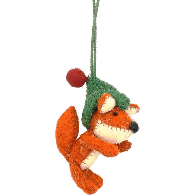 Set of 6 Fox Sitting with Hat Ornaments, Orange/Green - Ornaments - 1