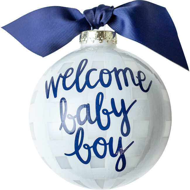 Welcome Baby Boy Gingham Glass Ornament - Ornaments - 1 - zoom