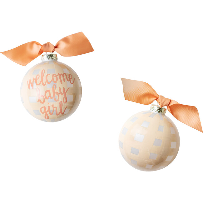 Welcome Baby Girl Gingham Glass Ornament