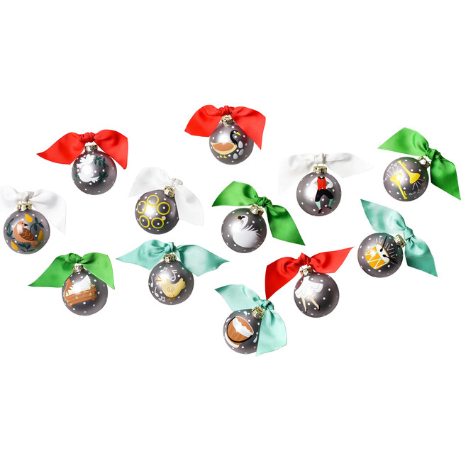 12 Days of Christmas Ornament Set, Silver Multi