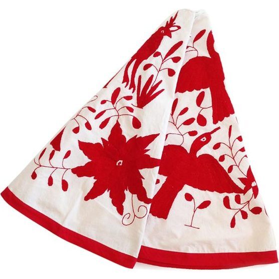 Otomi Embroidered Tree Skirt, Natural/Red - Tree Skirts - 1