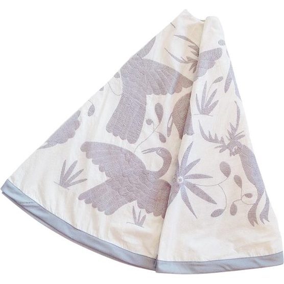 Otomi Embroidered Tree Skirt, Natural/Grey - Tree Skirts - 1