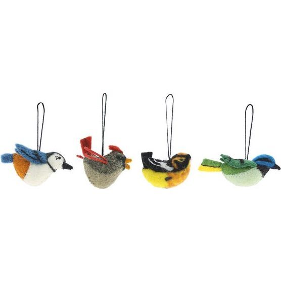 Assortment of 4 Mini Felt Bird Ornaments, Multi - Ornaments - 1