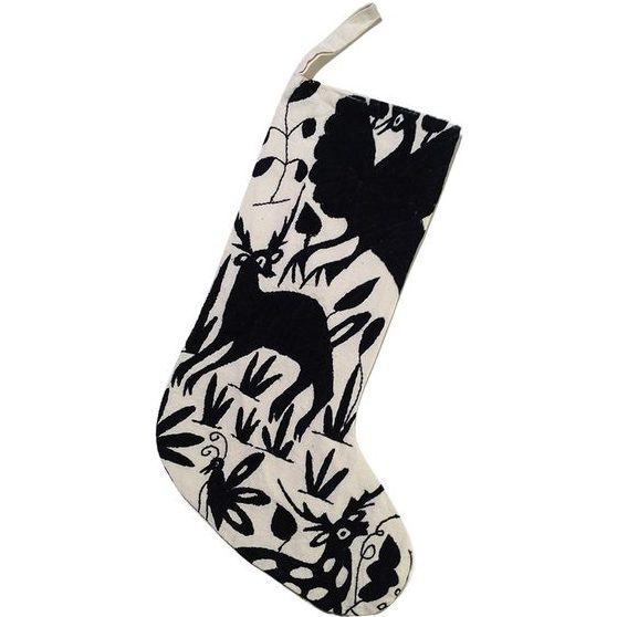 Otomi Embroidered Stocking, Natural/Black - Stockings - 1