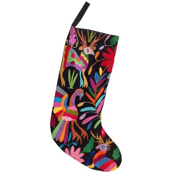 Otomi Embroidered Stocking, Black/Multi - Stockings - 1