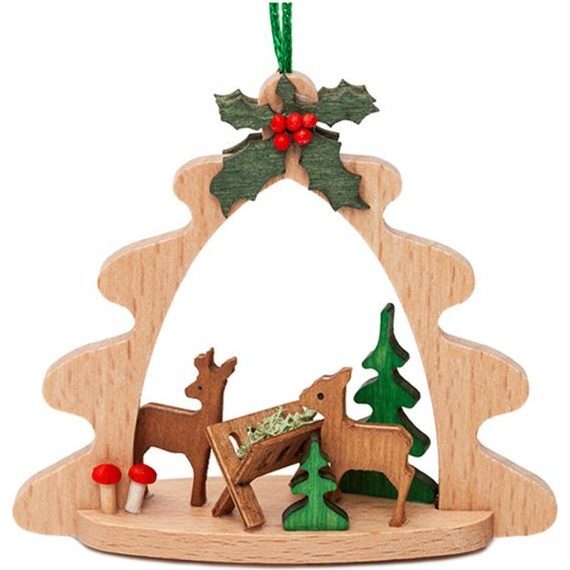 Wooden Deer Manger Ornament - Ornaments - 1