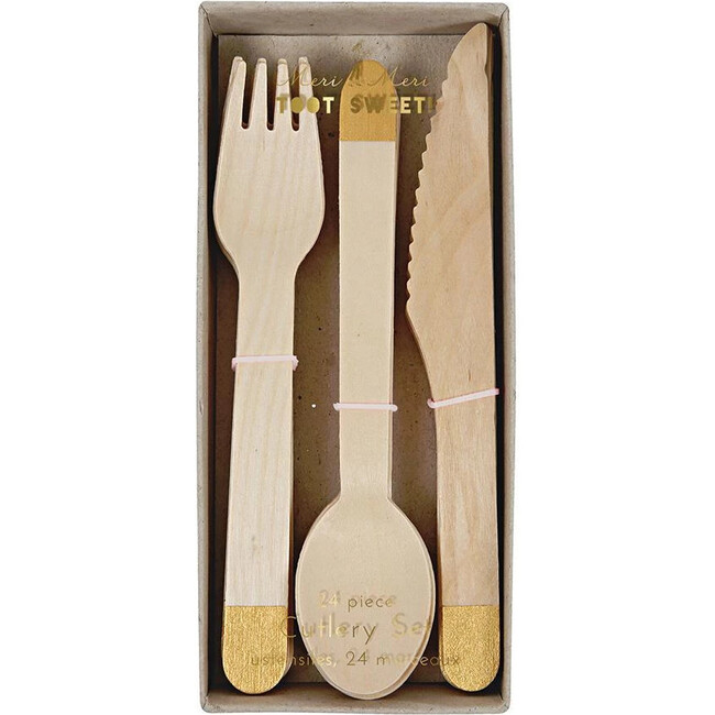 Wooden Cutlery Set, Gold - Tableware - 1