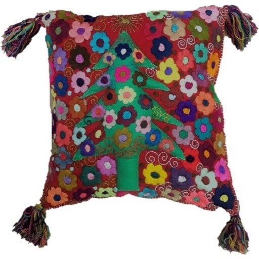 Wool Holiday Tree Pillow, Red Multi - Accents - 1