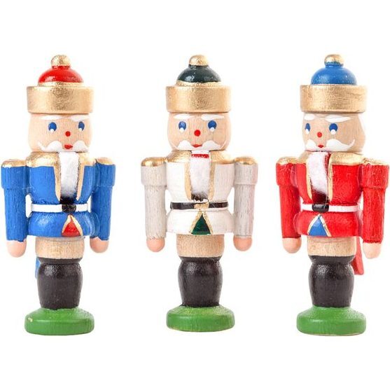 Set of 3 Wooden King Ornaments, Multi