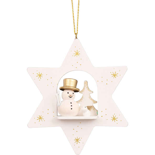 Snowman Star Ornament, White