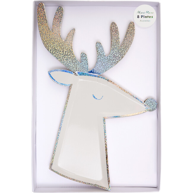Silver Sparkle Reindeer Plates - Party - 2