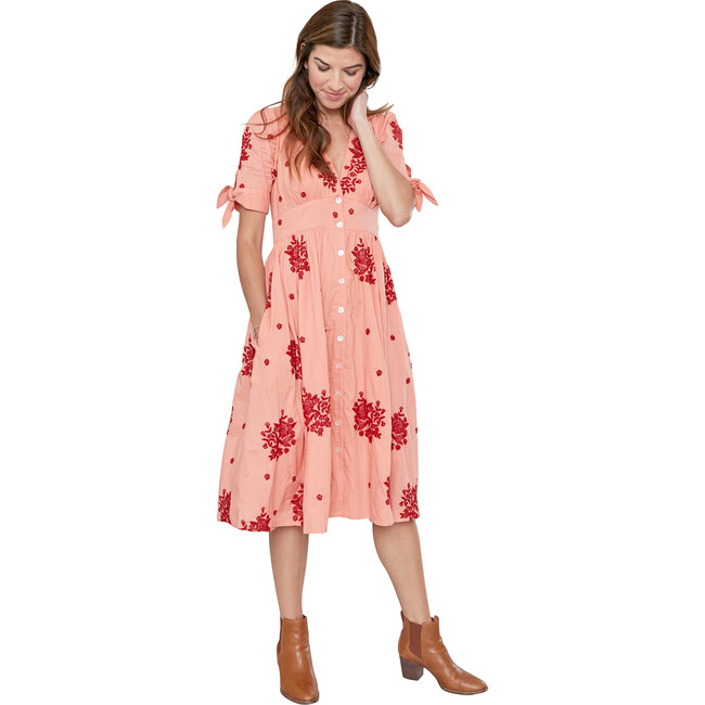 Women's Farah Dress, Burnt Coral & Marlow Embroidery - Dresses - 1