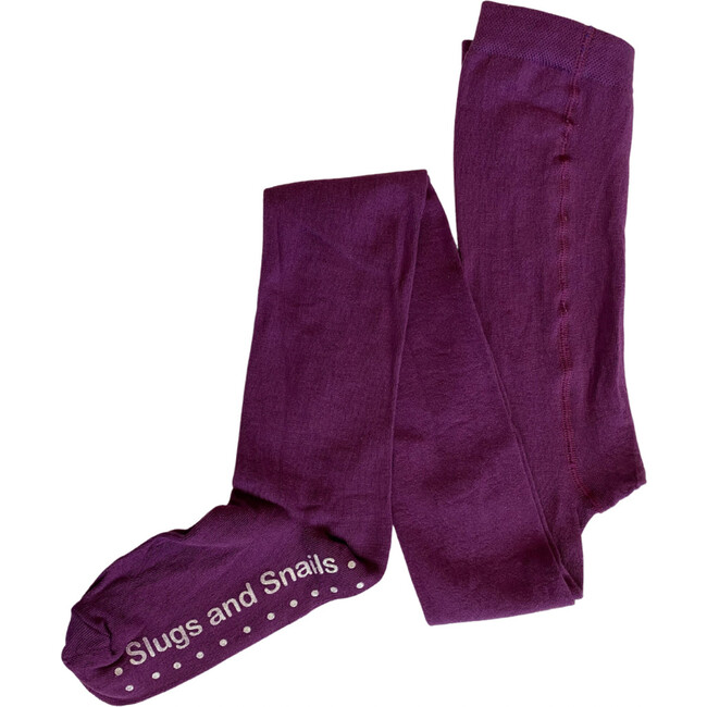 Footed Cotton Tights, Plum