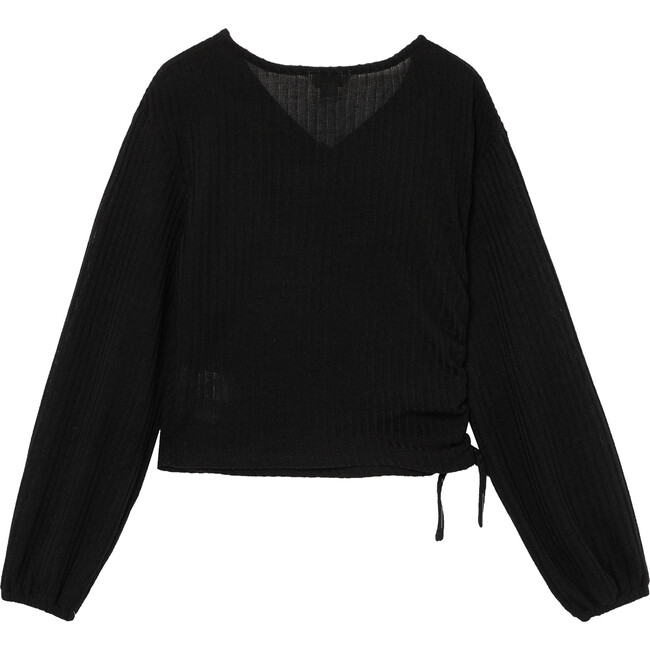 Wrap Long Sleeve Knit Top, Black