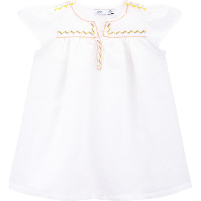Embroidered Tunic Dress, Pearl - Dresses - 1