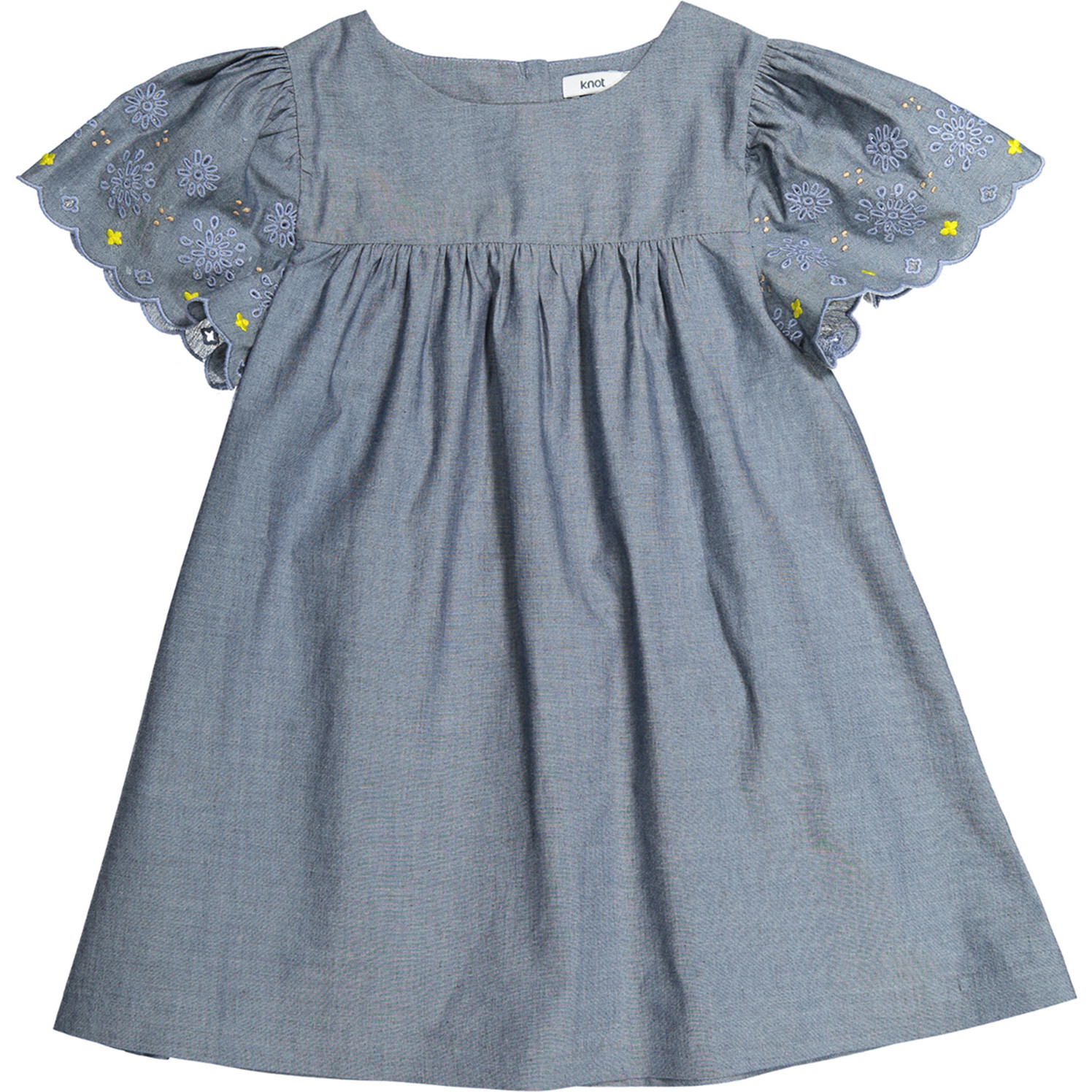 Embroidered Chambray Dress, Medium Denim - Dresses - 1