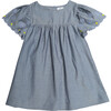 Embroidered Chambray Dress, Medium Denim - Dresses - 1 - thumbnail