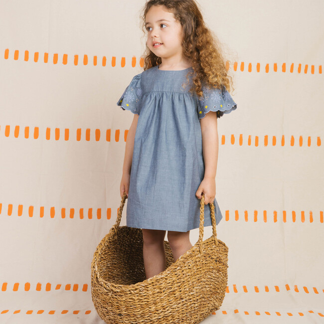 Embroidered Chambray Dress, Medium Denim - Dresses - 2