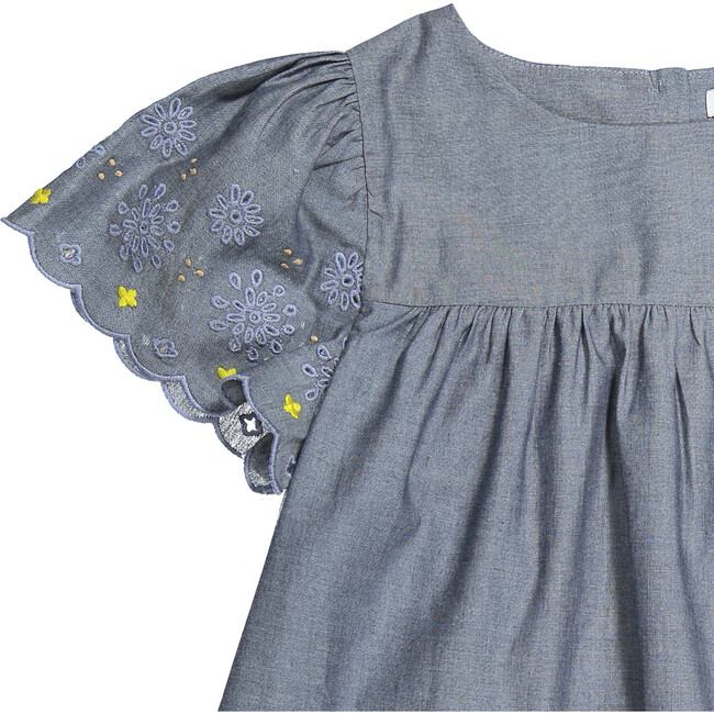 Embroidered Chambray Dress, Medium Denim - Dresses - 3