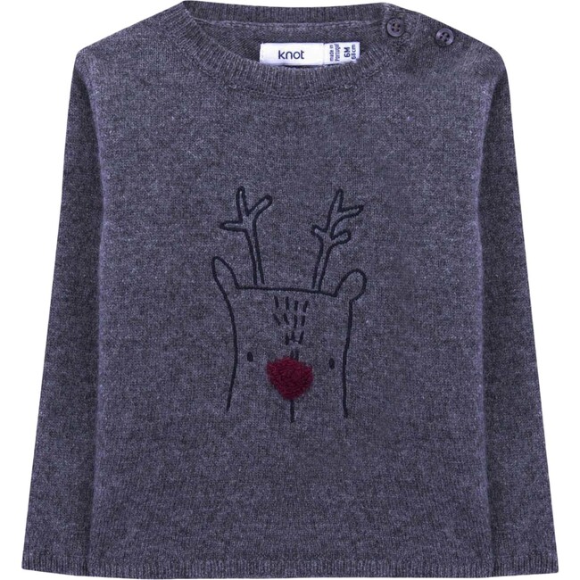 Buddy The Reindeer Baby Knitted Sweater, Cloudburst Grey - Sweaters - 1