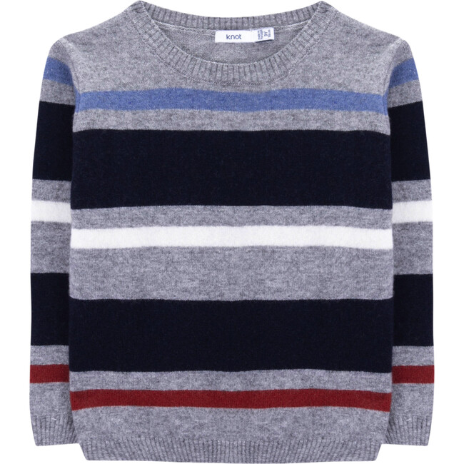 Bery Wool Sweater, Grey & Red Stripes - Knot Kids | Maisonette