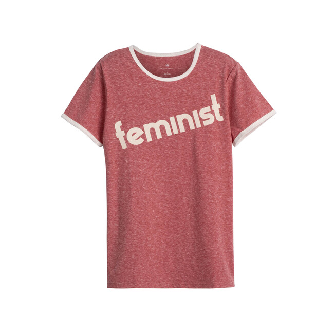 Feminist Women's Ringer Tee, Vintage Red - Tees - 1