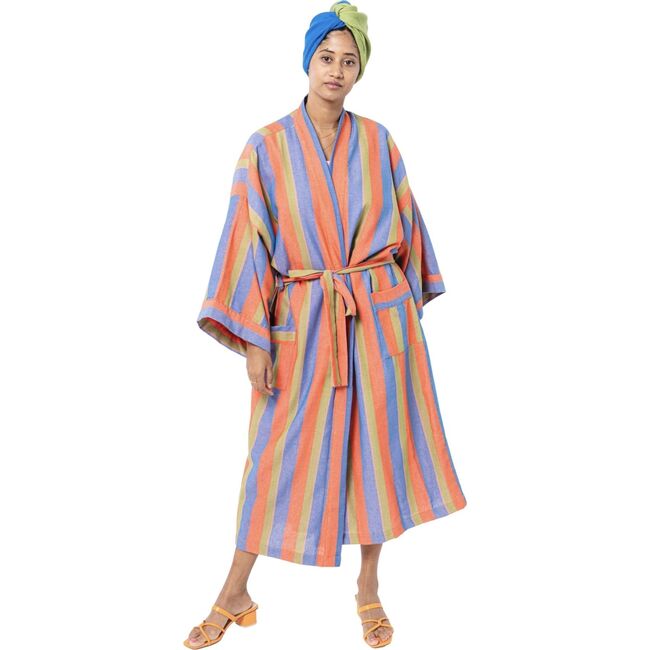 Women's Long Stripe Robe, Soak - Robes - 1