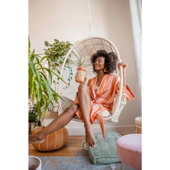 Women's Short Stripe Robe, Tart - Robes - 6