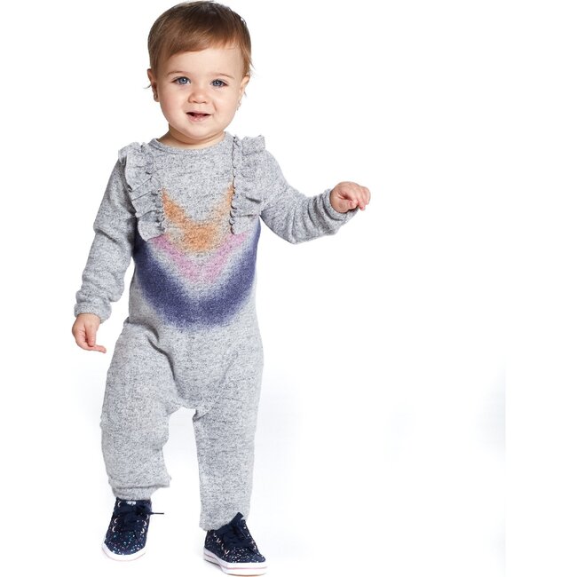Baby Ruffle Tie Dye Romper, Grey - Rompers - 2