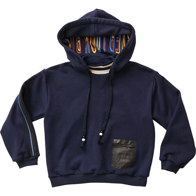 Mock-Neck Pocket Hoodie, Dark Blue - Sweatshirts - 1