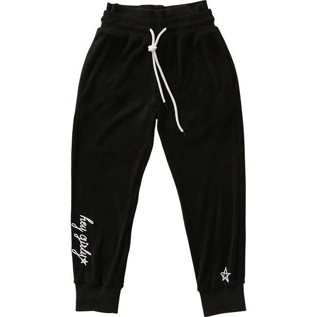 Black Embroidered Terry Sweatpants, Hey Girlie