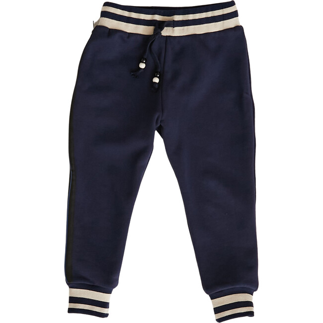 Paperclip Embroidered Bottoms, Dark Blue - Sweatpants - 1