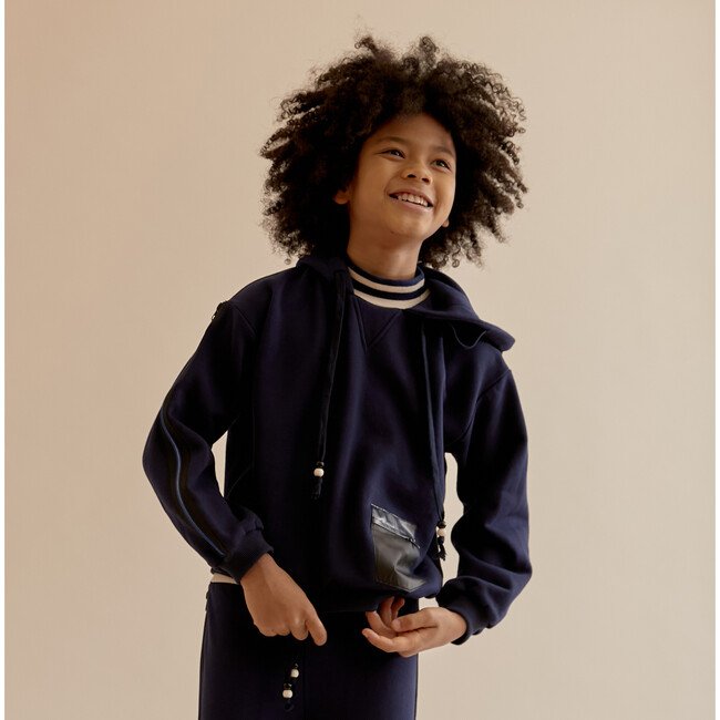 Mock-Neck Pocket Hoodie, Dark Blue - Sweatshirts - 3