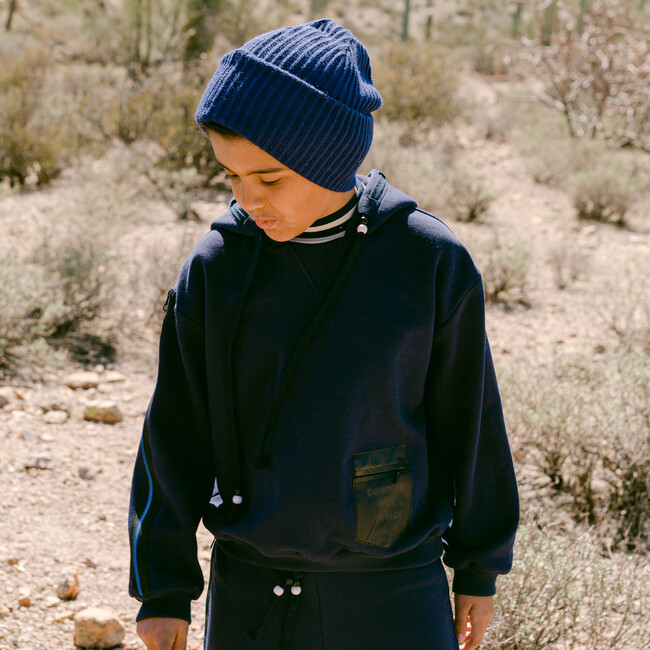 Mock-Neck Pocket Hoodie, Dark Blue - Sweatshirts - 4