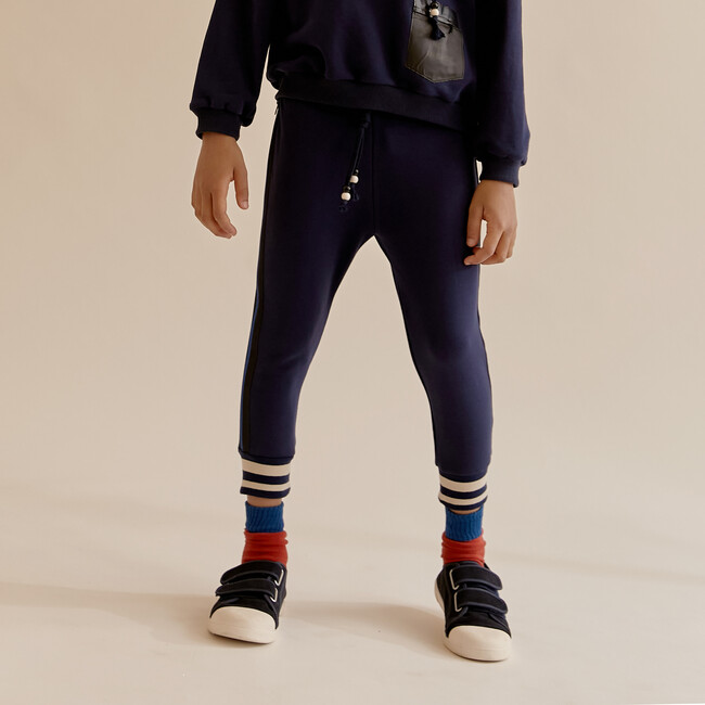 Paperclip Embroidered Bottoms, Dark Blue - Sweatpants - 3
