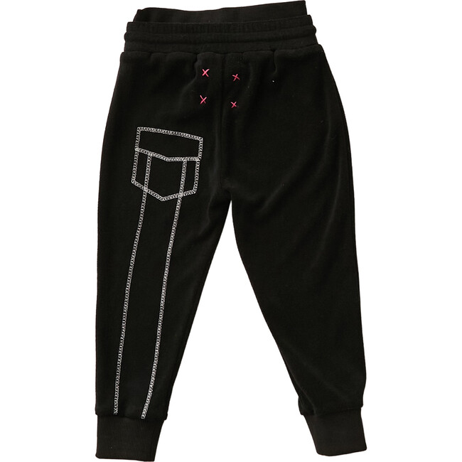 Black and Pink Terry Emroidered Sweatpants, Always - Sweatpants - 2