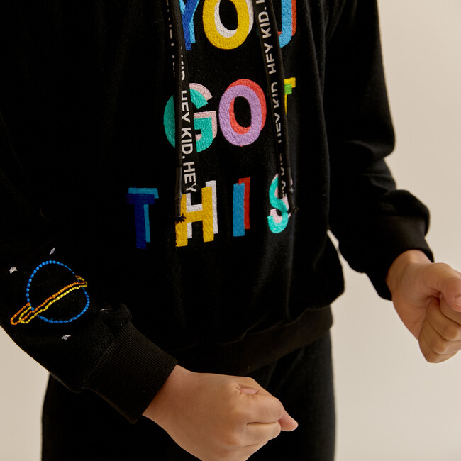Black Terry Emroidered Sweatshirt, You Got This - Sweatshirts - 3