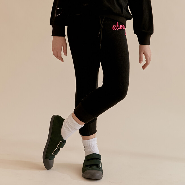 Black and Pink Terry Emroidered Sweatpants, Always - Sweatpants - 3