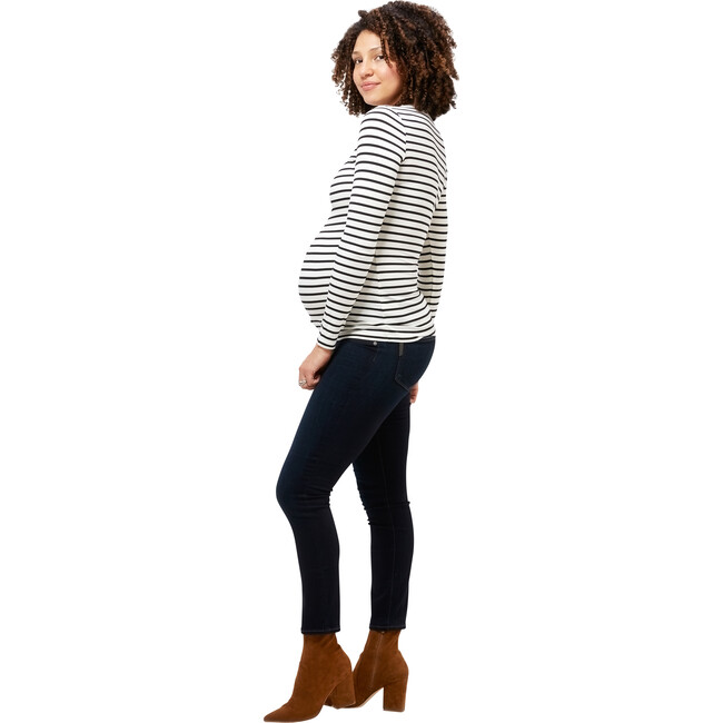 Women's Liv Longsleeve Crew Neck Tee, White & Black Stripe - Tees - 3