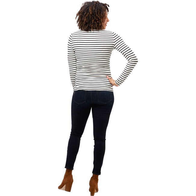 Women's Liv Longsleeve Crew Neck Tee, White & Black Stripe - Tees - 5