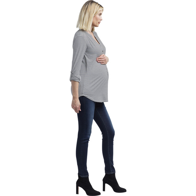 Women's Amelie Maternity + Nursing Top, Black & White Stripes - Shirts - 5