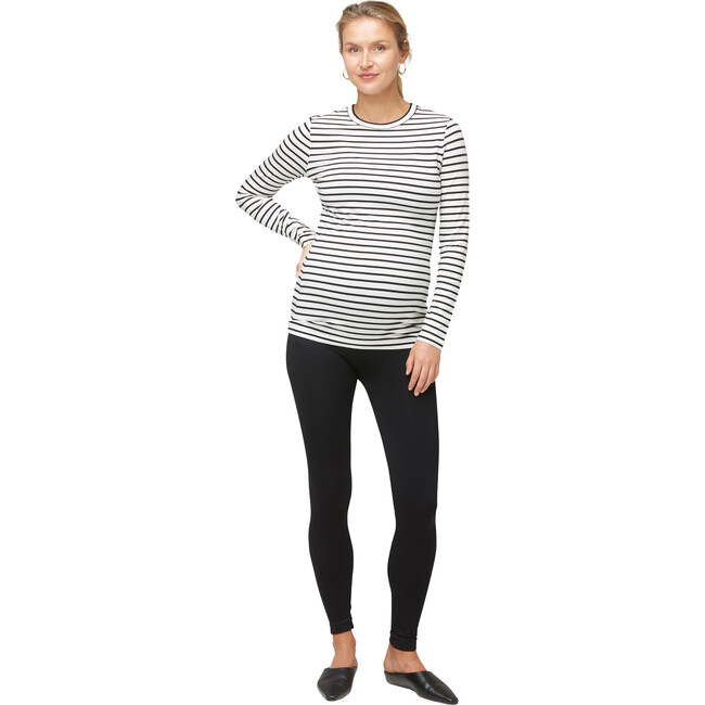 Women's Liv Longsleeve Crew Neck Tee, White & Black Stripe - Tees - 6