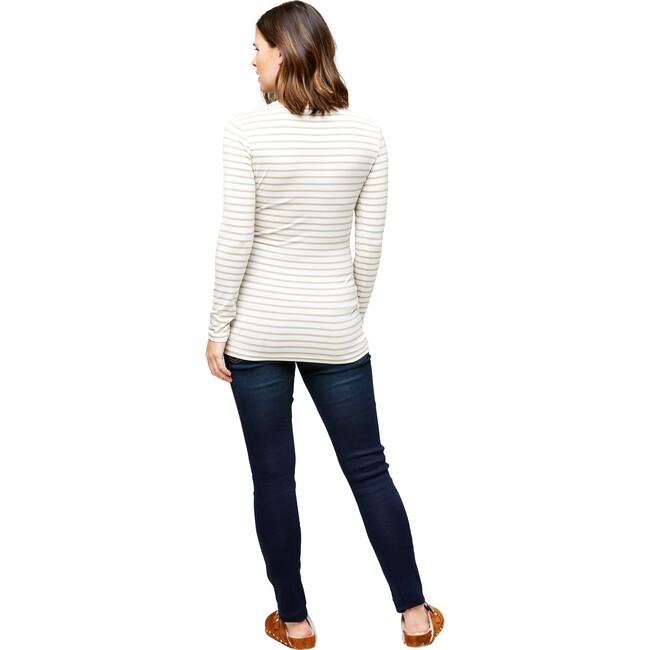 Women's Liv Longsleeve Crew Neck Tee, Oatmeal Stripe - Tees - 3