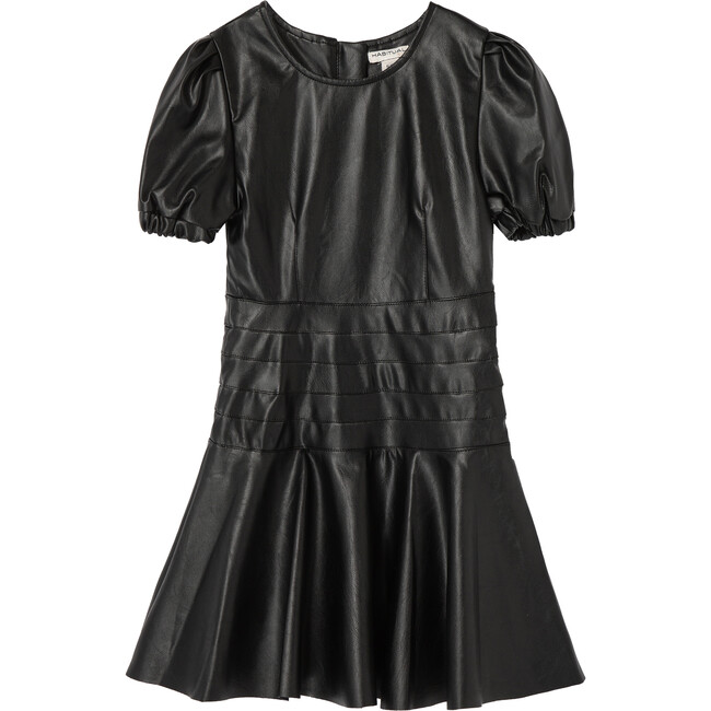 Faux Leather Flounce Dress, Black - Dresses - 1