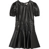 Faux Leather Flounce Dress, Black - Dresses - 1 - thumbnail