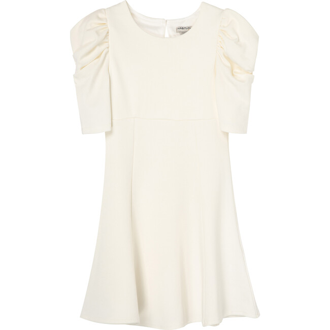 Puff Sleeve Flounce Dress, Off-White - Dresses - 1