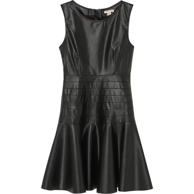 Faux Leather Flounce Dress, Black - Dresses - 1