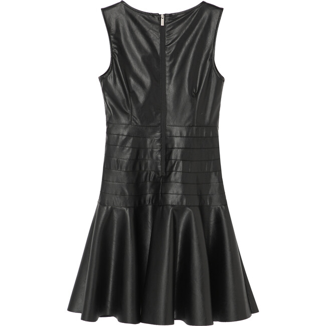 Faux Leather Flounce Dress, Black - Dresses - 2